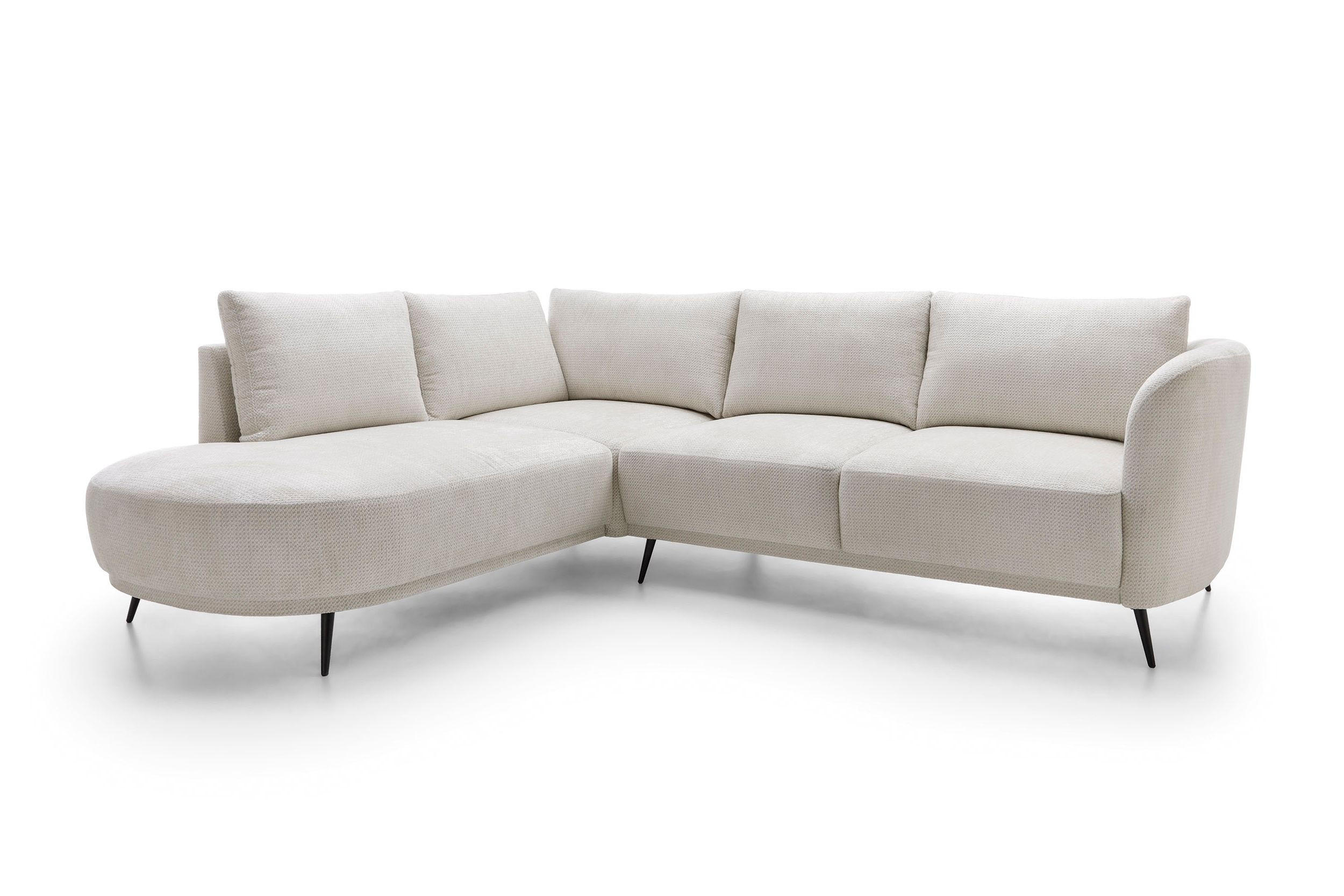 ECKSOFA ALPI Creme Chenille mit Schlaffunktion - Creme, Holz (262/220cm) - MASSENO