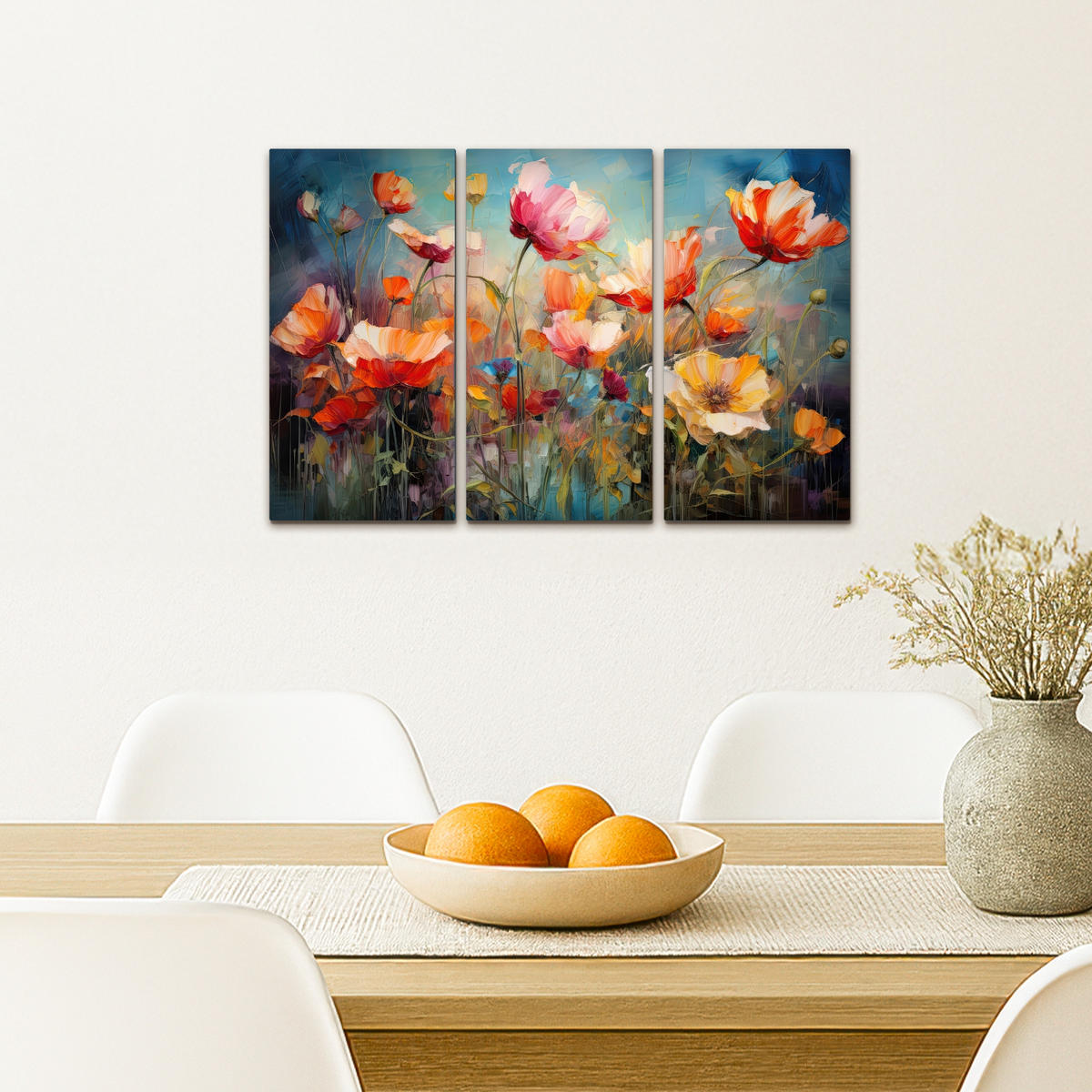 LEINWANDBILD 3er Set Blumen - Bunt - Abstrakt 60x40 cm - Blaugrau, Textil (60/40cm) - MuchoWow