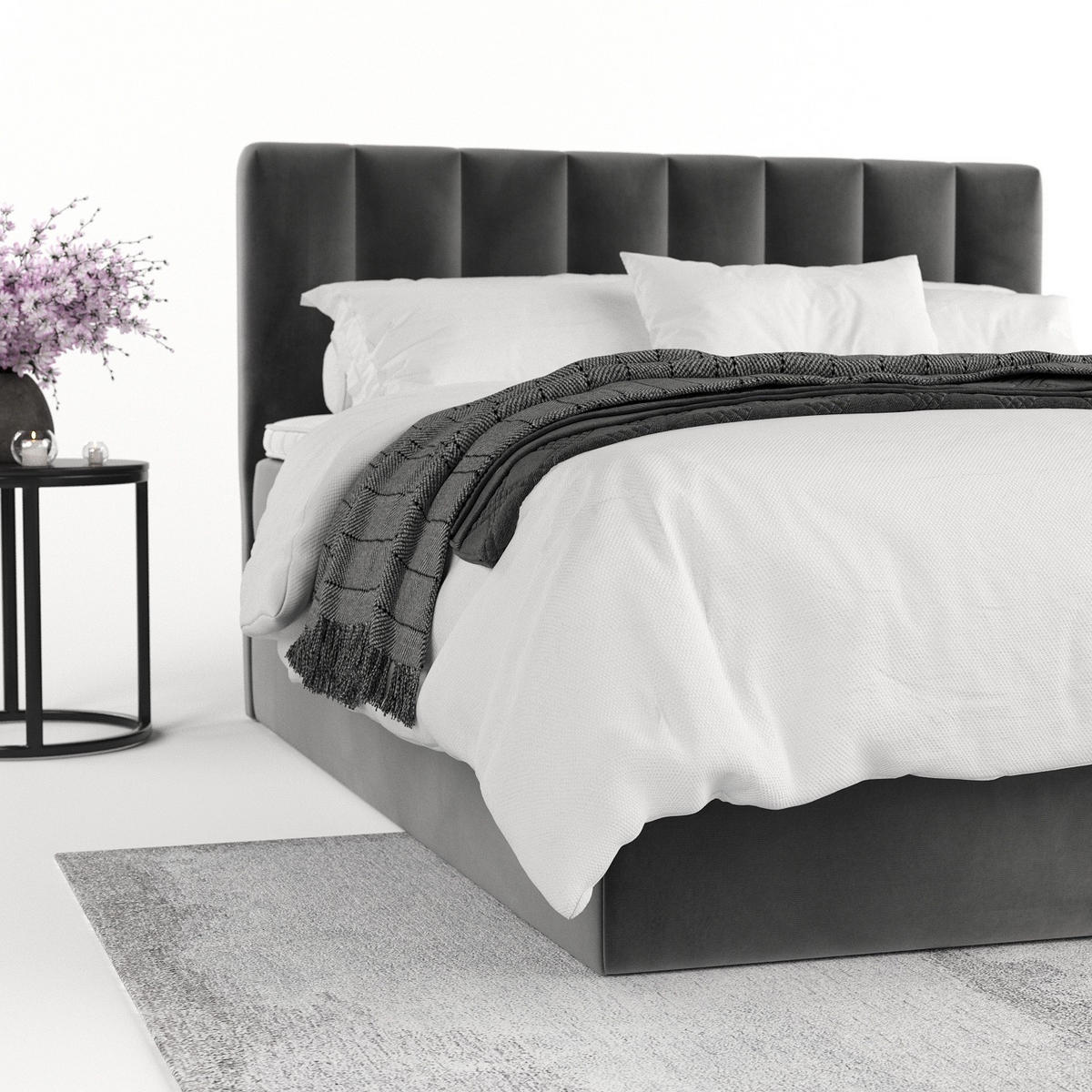 BOXBETT Lusso 180/200 cm Grau im Kronos Stoff - Schwarz/Grau, Holz/Holzwerkstoff (180/200cm) - AltaBeds