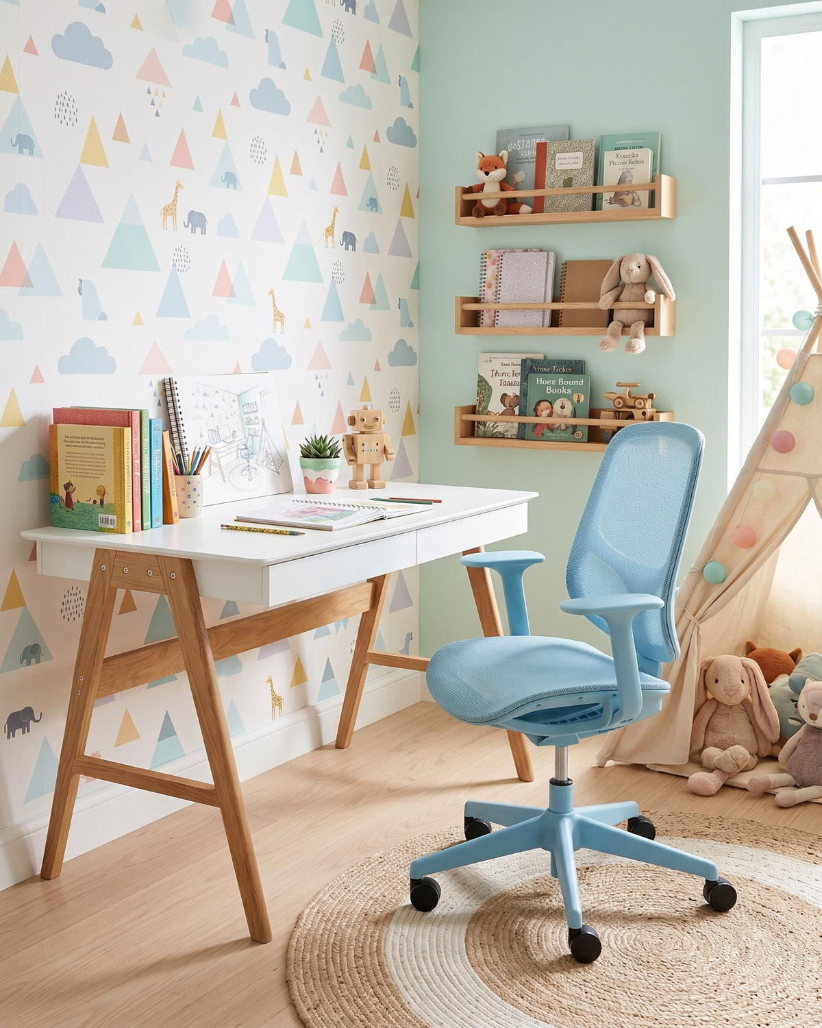 BÜROSTUHL Hellblau Aeri - Hellblau, Textil (60/93/60cm) - Beliani