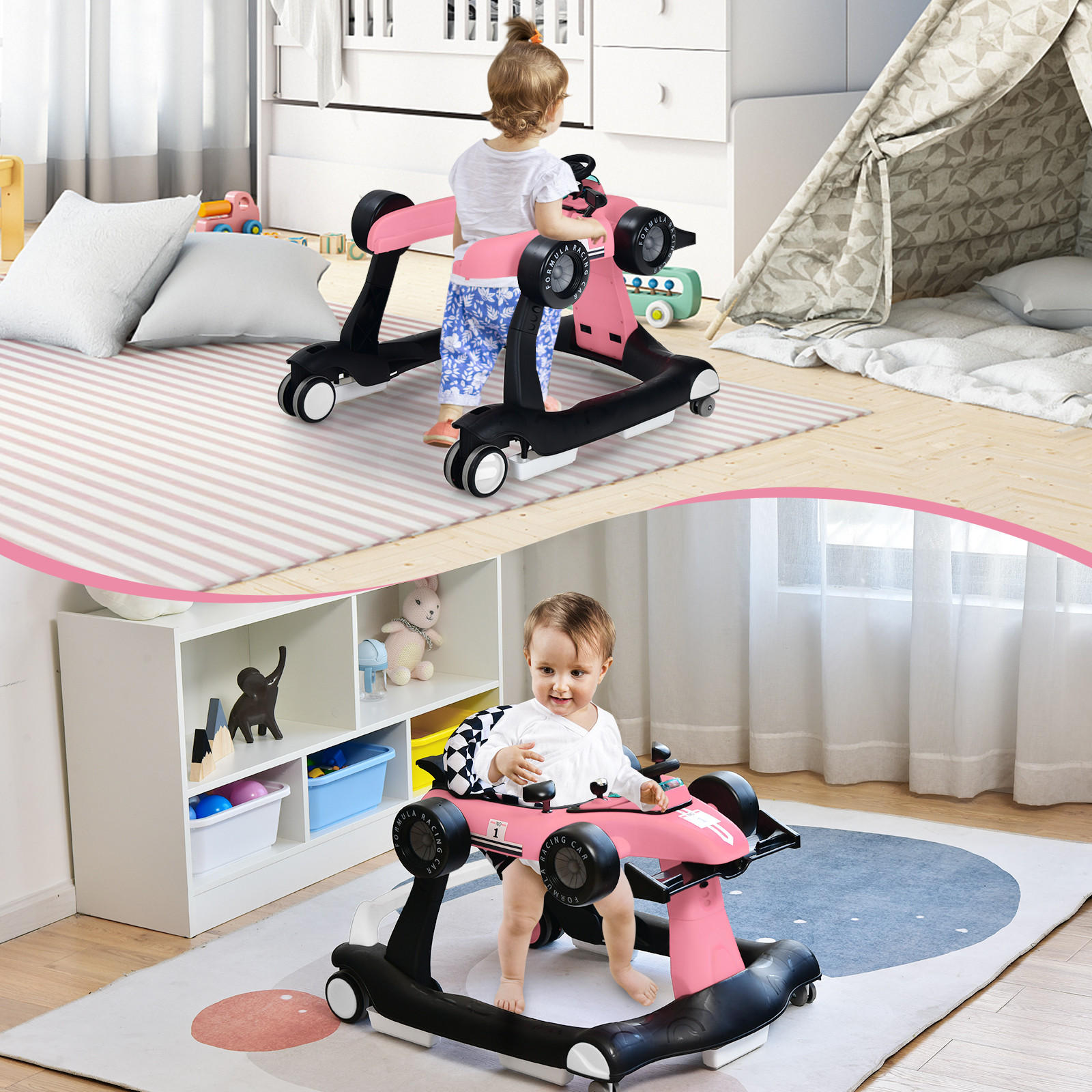 LAUFLERNWAGEN Pink - Pink, Kunststoff (64/56/73cm) - COSTWAY