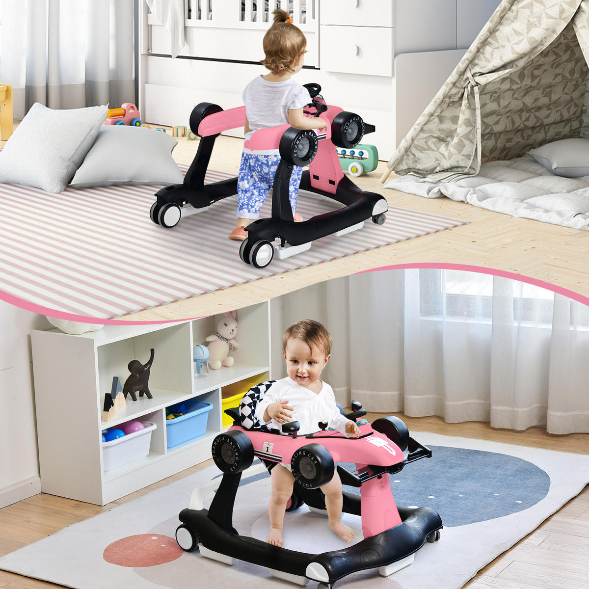 LAUFLERNWAGEN Pink - Pink, Kunststoff (64/56/73cm) - COSTWAY