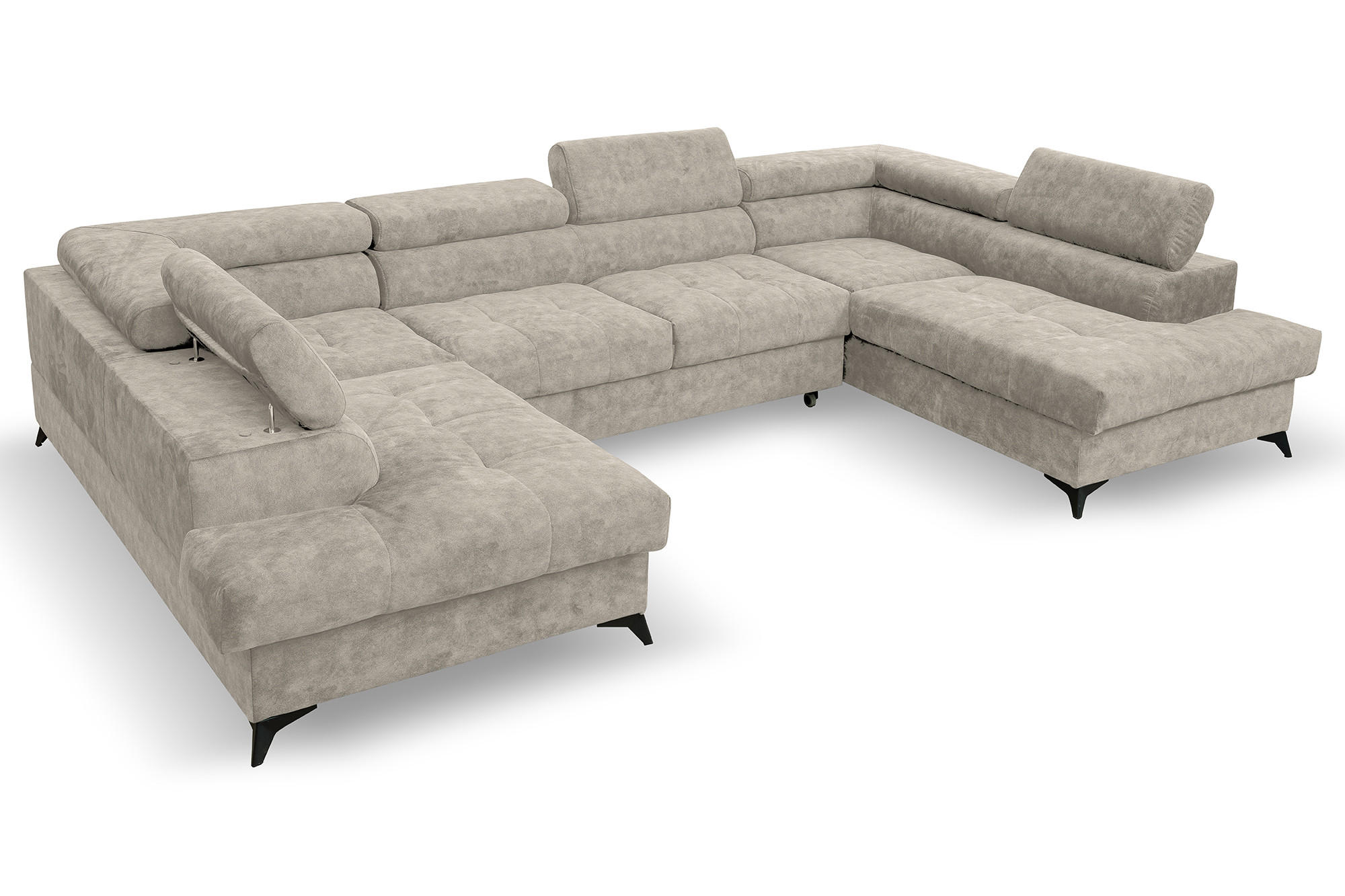 WOHNLANDSCHAFT Palermo in U-Form, beige, Stoff Sally, mit Schlaffunktion und zwei Bettkästen, 345 x 202 cm - Beige, Kunststoff (345/87/202cm) - Margaret Hadas24