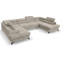WOHNLANDSCHAFT Palermo in U-Form, beige, Stoff Sally, mit Schlaffunktion und zwei Bettkästen, 345 x 202 cm - Beige, Kunststoff (345/87/202cm) - Margaret Hadas24