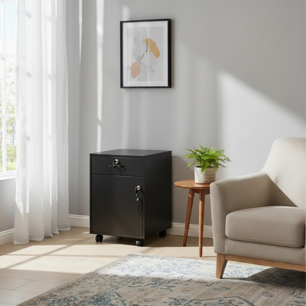 ROLLCONTAINER - Schwarz, Holzwerkstoff/Kunststoff (40/57/40cm) - Relaxdays