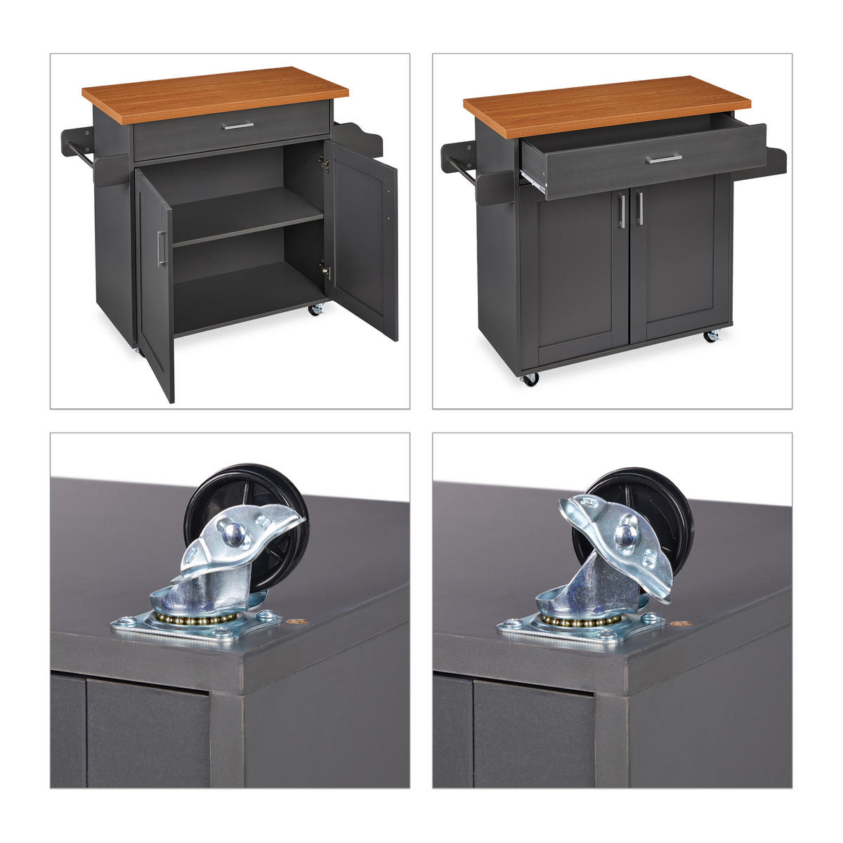 KÜCHENWAGEN - Anthrazit, Holzwerkstoff/Metall (114/90/39.5cm) - Relaxdays