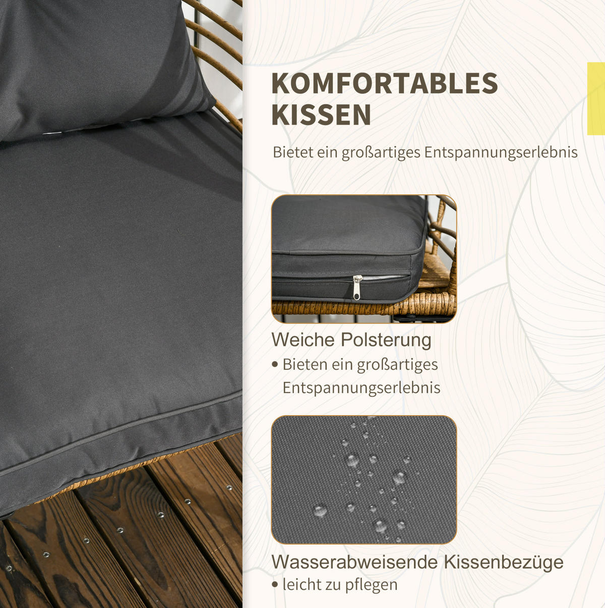 VRTNI bistro set 62/65/78 cm pješčane boje od čelika i PE ratana s jastucima i stolićem - siva, metal - OKWISH