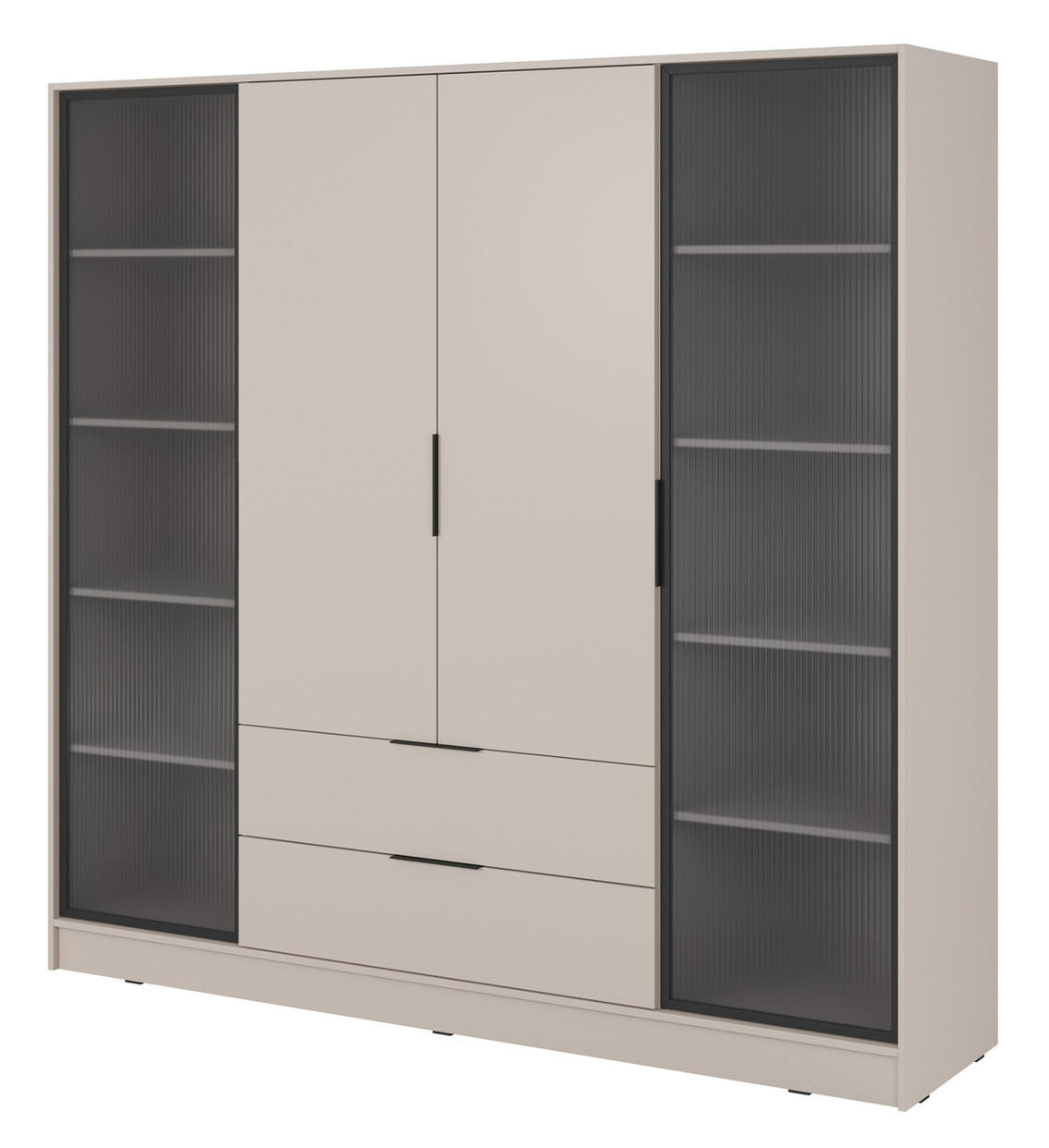 DREHTÜRENSCHRANK mit Glas 206 cm Kalma, 4 Türen, Kaschmir - Kaschmir, Holz (206/200/51cm) - Emporius