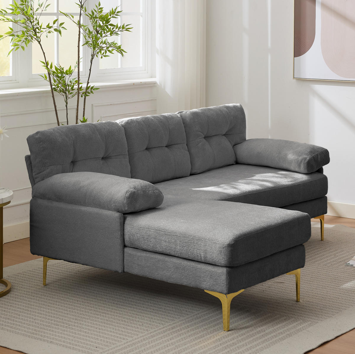 ECKSOFA 187,5/130/79 cm grau aus Holz mit wechselbarer Liegefläche - Grau, Holz (130/187.5cm) - OKWISH