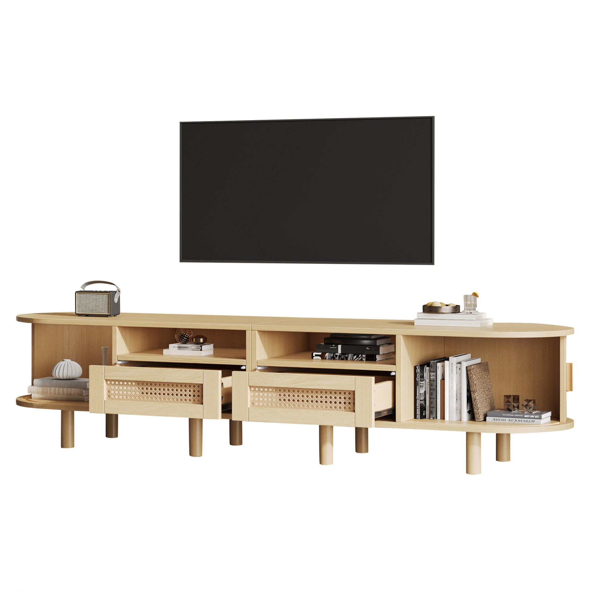 LOWBOARD 170/40/40 cm Eiche hell aus MDF mit Rattanfronten und Schiebetüren - Naturfarben, Holzwerkstoff (40/40/170cm) - OKMYHOME