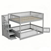 ETAGENBETT 140/200 cm grau aus Massivholz mit Stauraumtreppe - Grau, Holzwerkstoff (140/200cm) - OKWISH