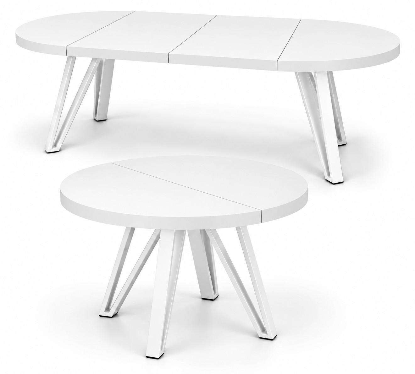 ESSTISCH rund ausziehbar 110/210/76 cm, Weiß, 54 cm Tischplatte + Industrial Metallgestell Weiß - Weiß, Holzwerkstoff/Metall (110/210/76cm) - Damale Möbel