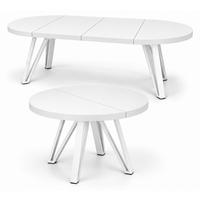 ESSTISCH rund ausziehbar 110/210/76 cm, Weiß, 54 cm Tischplatte + Industrial Metallgestell Weiß - Weiß, Holzwerkstoff/Metall (110/210/76cm) - Damale Möbel