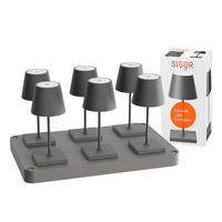 LED Akku-Tischlampe, Nuindie mini 3.0 6er-Set mit Ladestation, graphitgrau - Grau, Metall (25/10/25cm) - Sigor