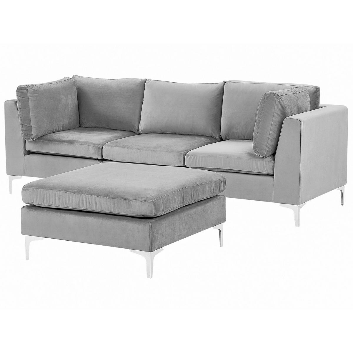 3-SITZER-SOFA Samtstoff grau mit Ottomane Evja - Grau, Textil (235/84/85cm) - Beliani
