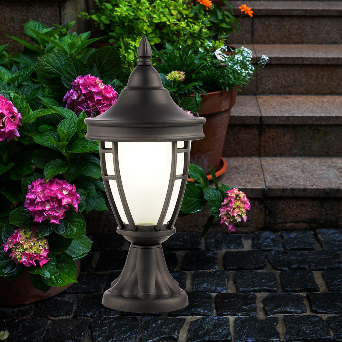 STEHLAMPE Metall Schwarz Wetterfest - Schwarz, Glas (18.2/18.2/40.5cm)