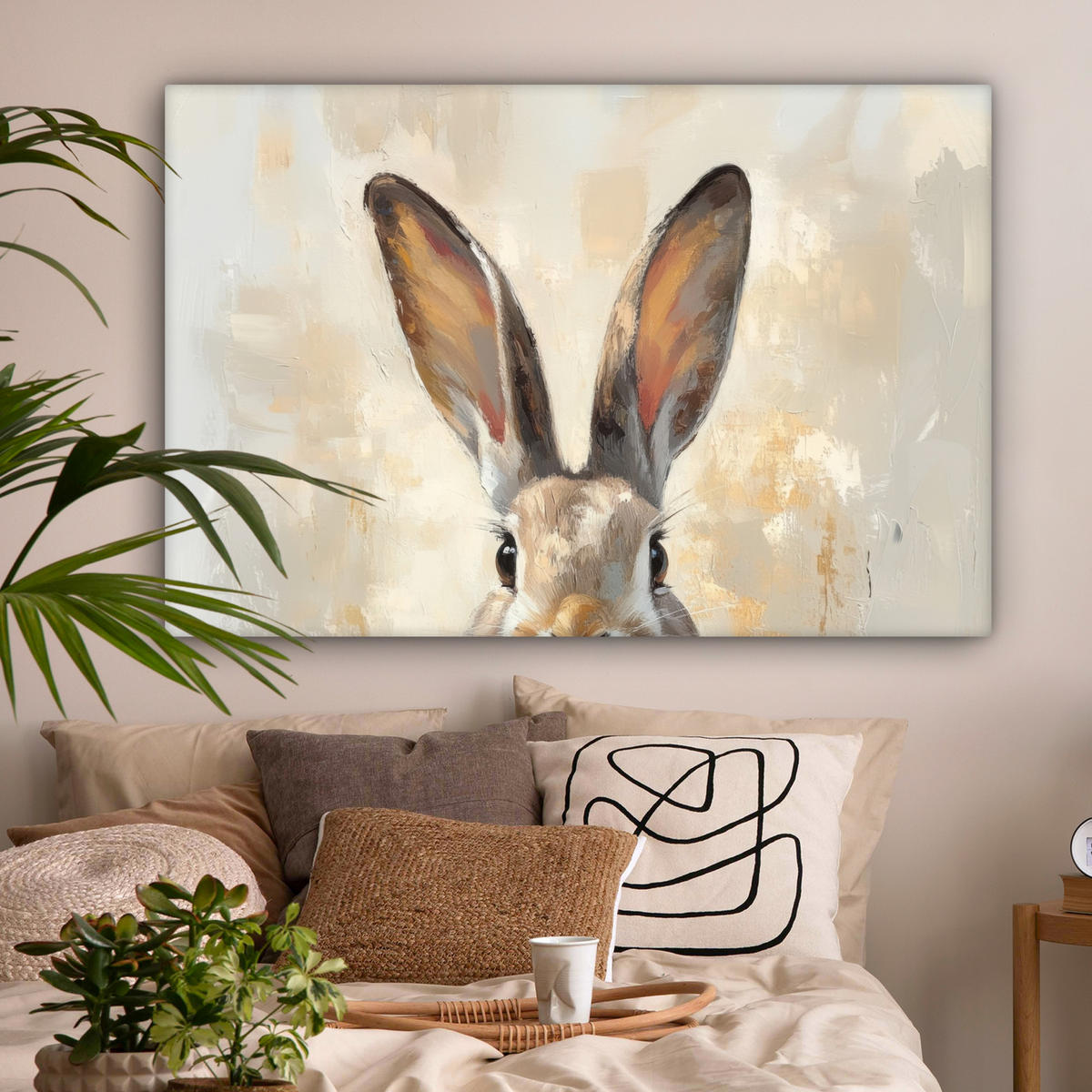 LEINWANDBILD Hase - Ohren - Braun XXL 150x100 cm - Beige, Textil (150/100cm) - MuchoWow