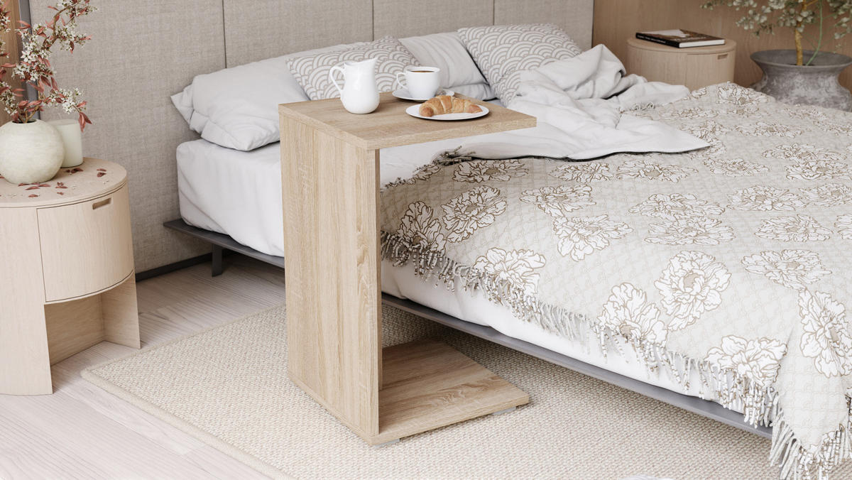 BEISTELLTISCH Rechteckig mit Ablage und Rollen - Sonoma Eiche, Holzwerkstoff (40/40/66cm) - designimpex