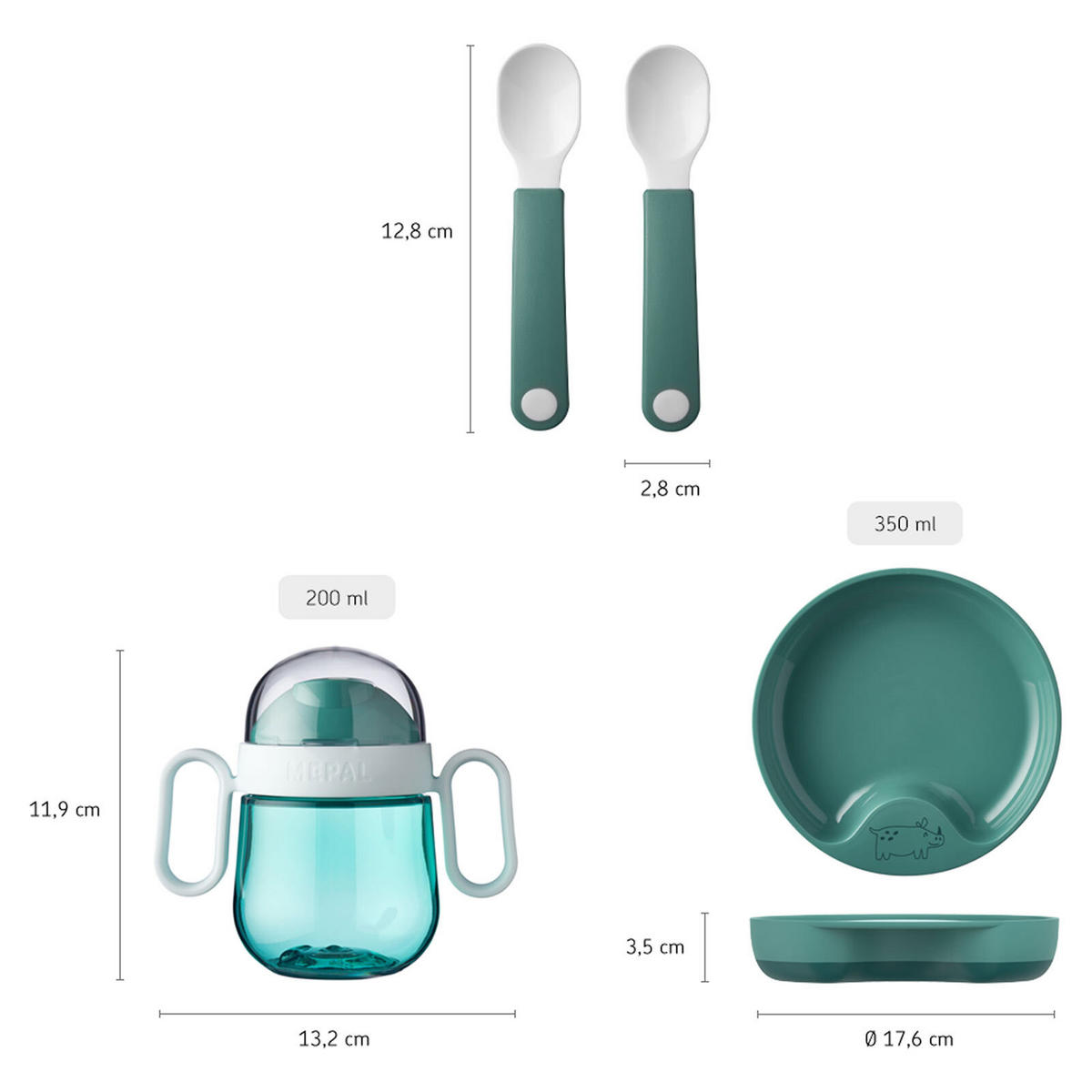 BABYGESCHIRR Mio Little Farm 3er Set - Grün, Kunststoff (10.5/18/20cm) - Mepal