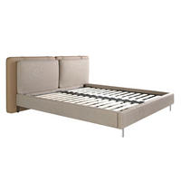 BETT Bett aus nerzfarbenem Kunstleder und grauem Stoff 217/222/100 cm - Taupe/Edelstahlfarben, Leder (180/200cm) - ANGEL CERDA