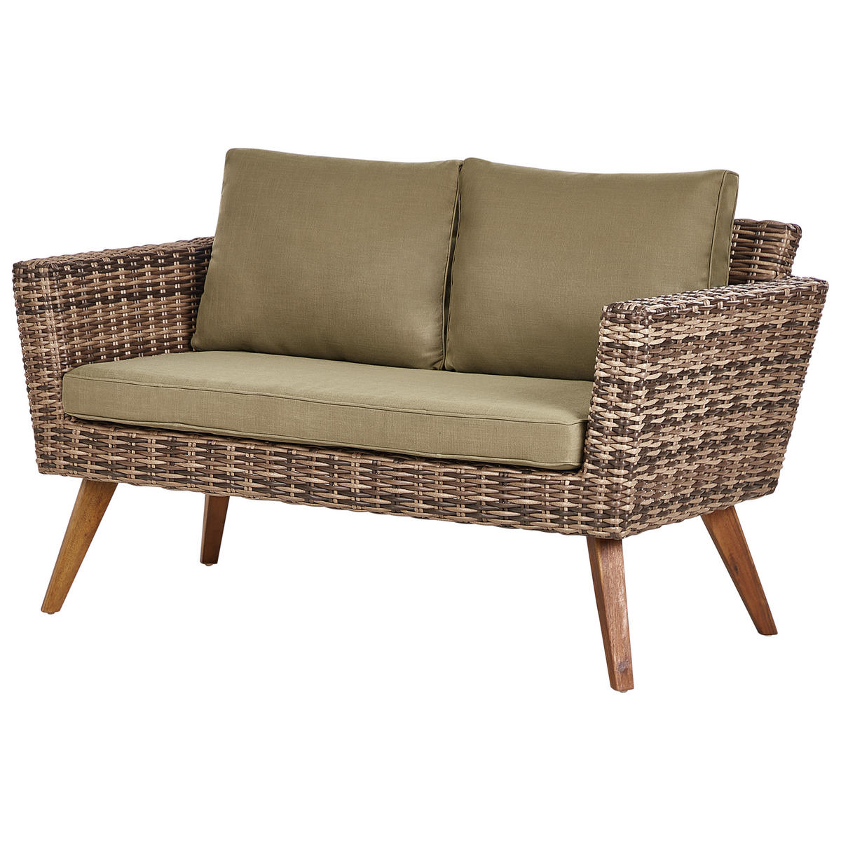 4-SEDEŽNA LOUNGE GARNITURA PE ratan olivno zelena Vittoria - svetlo rjava/zelena, umetna masa (135/63/70cm) - Beliani