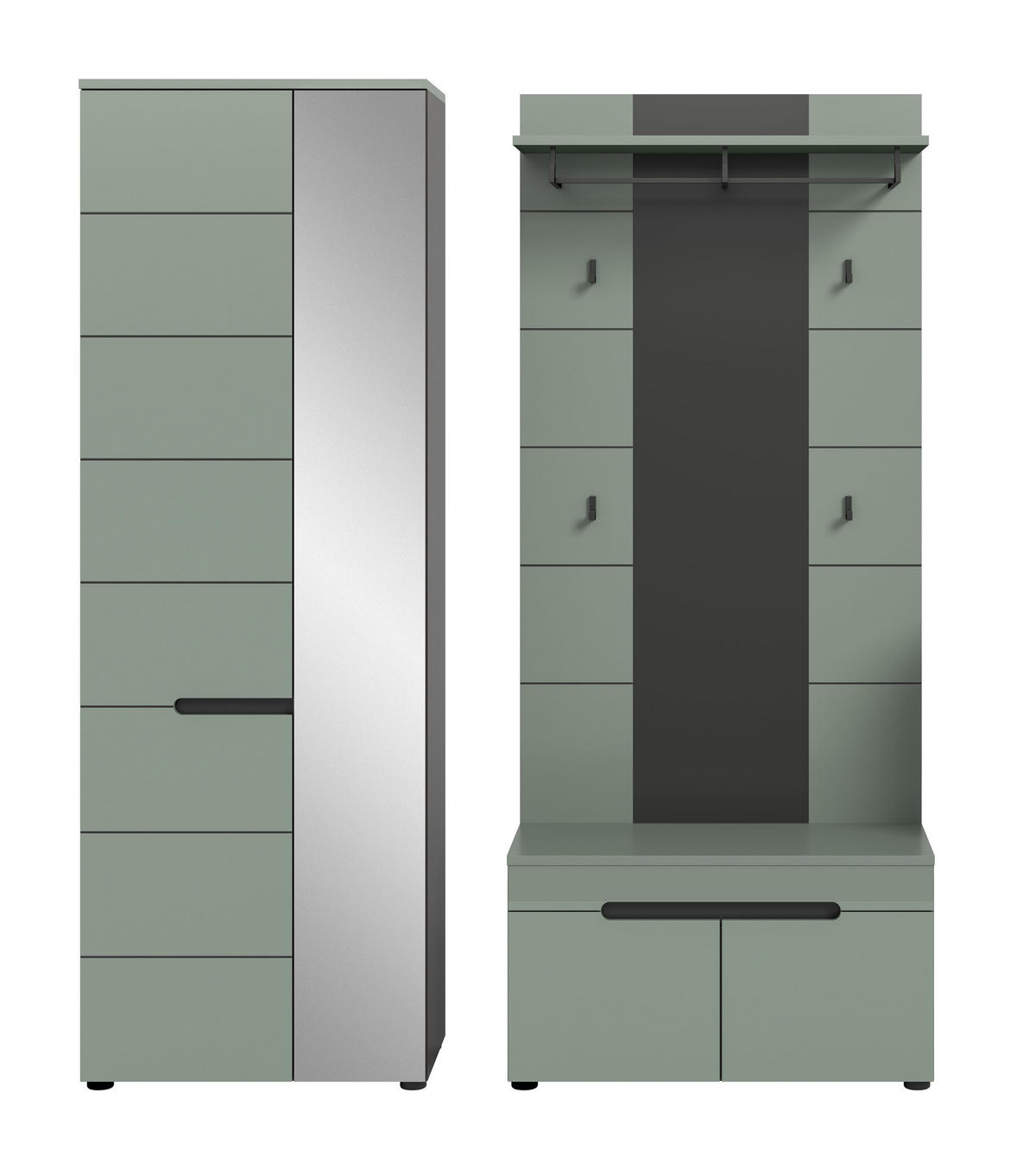 GARDEROBEN-SET CANU 3-tlg. (B/H/T: ca. 160/190/37 cm) in Basalt grau/Smoke Green - Grau, Holzwerkstoff (160/190/37cm)