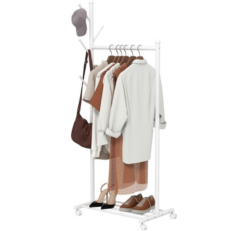 GARDEROBENSTÄNDER mit Rollen und Schuhregal 68 x 43 x 171 cm Metall Weiß - Weiß, Metall (43/171/68cm) - Beauniv