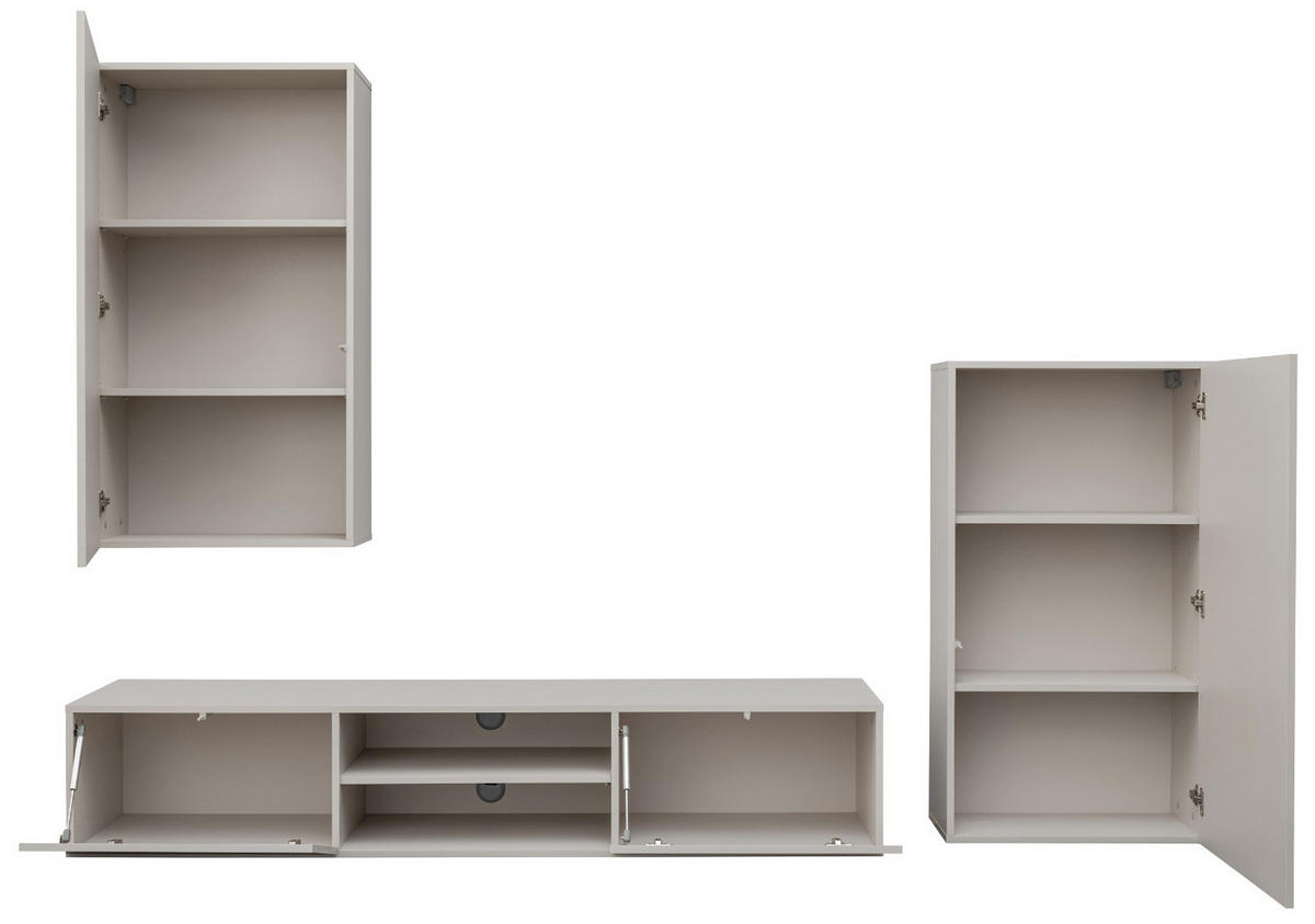 WOHNWAND Kaschmir, schwarz 260 cm, Schrankwand mit Streifendruck, Push-to-Open - Kaschmir/Schwarz, Holzwerkstoff/Kunststoff (260/180/45cm) - Furn.Design