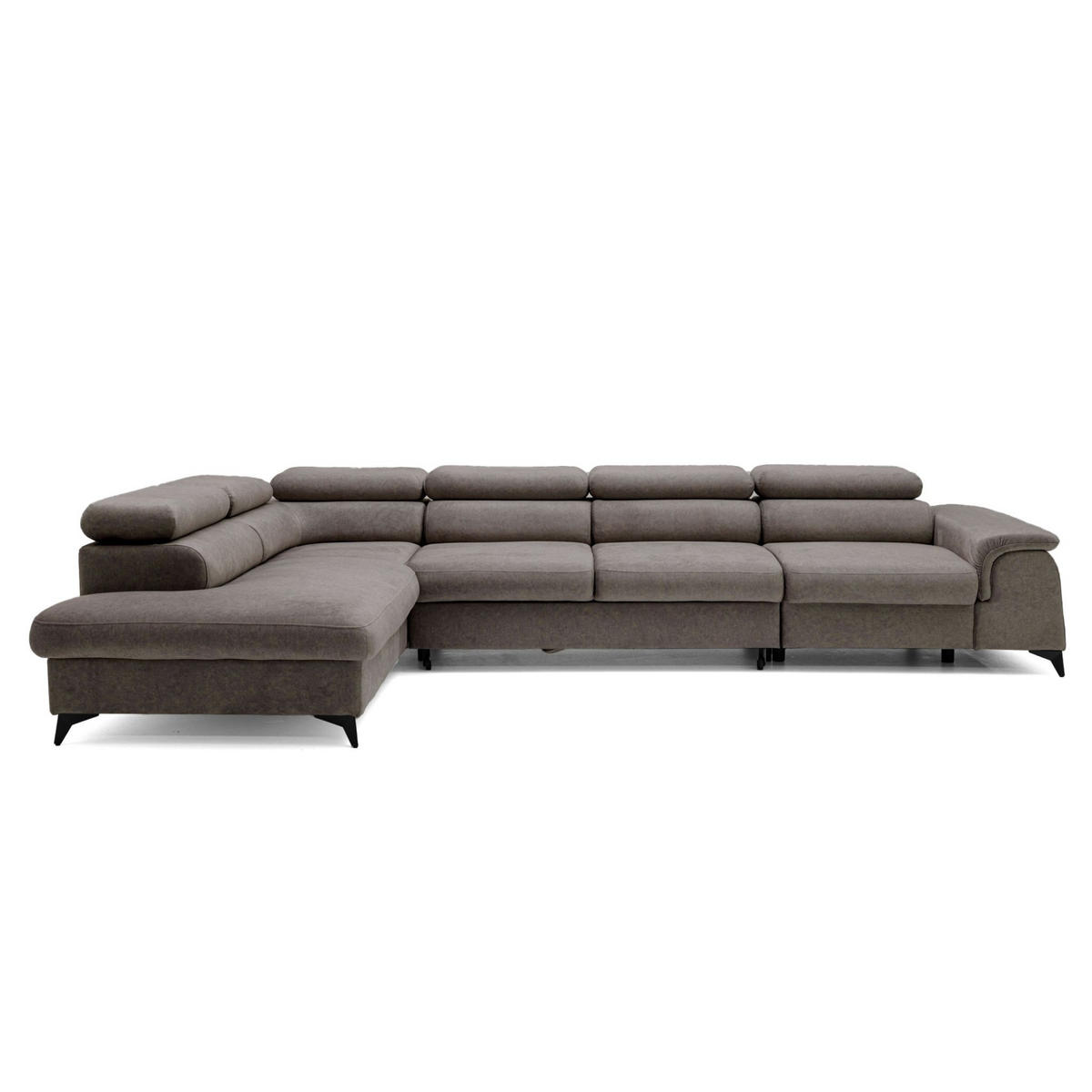 ECKSOFA PLAZA MAXI Links mit Schlaffunktion 127x195 Velours Braun - Schwarz/Braun, Holz/Textil (350/203cm) - Muffo
