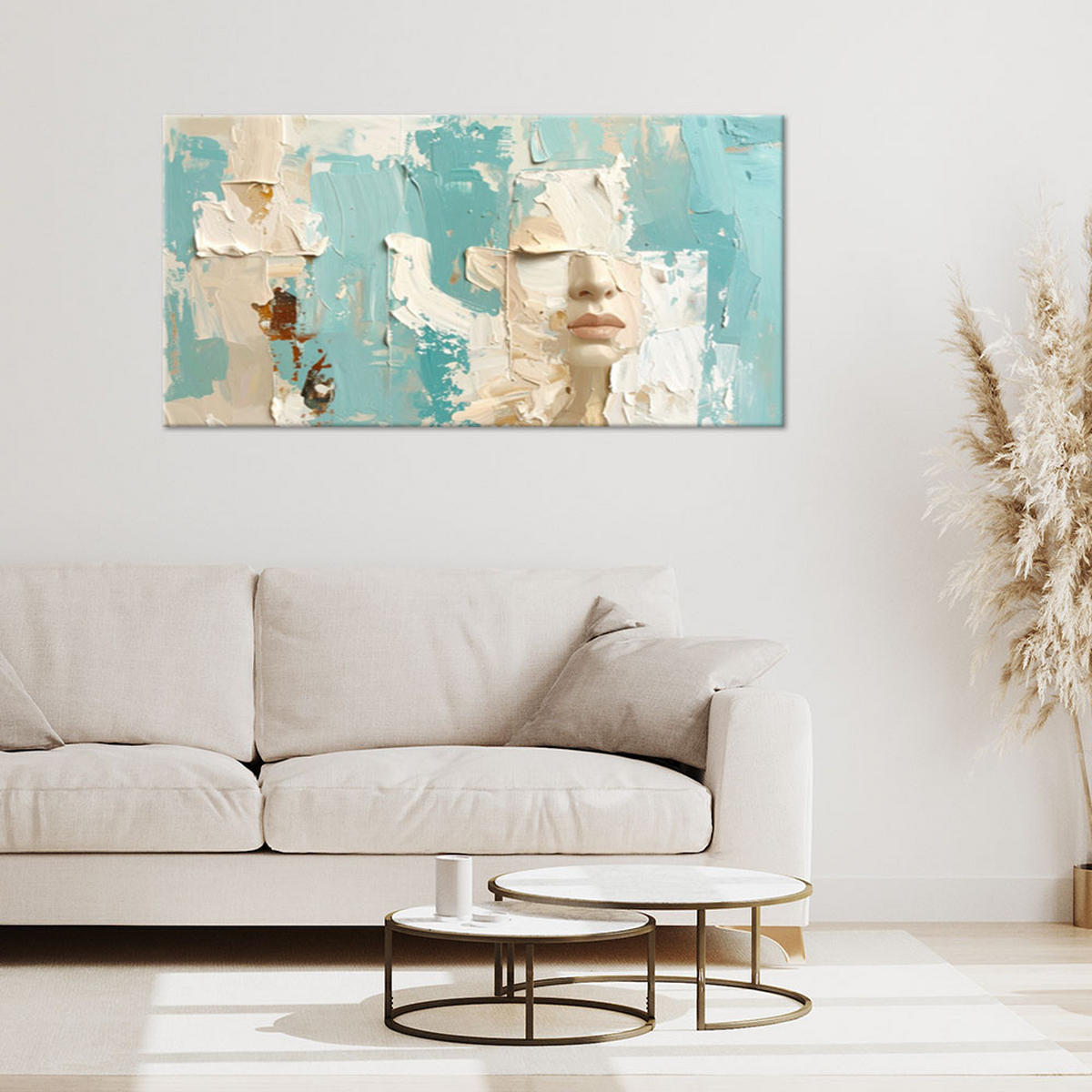 LEINWANDBILD 3D und geometrisch 120x60cm - Türkis, Textil (120/60cm) - Feeby