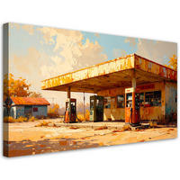 LEINWANDBILD Tankstelle in den USA 120x60cm - Beige, Textil (120/60cm) - Feeby