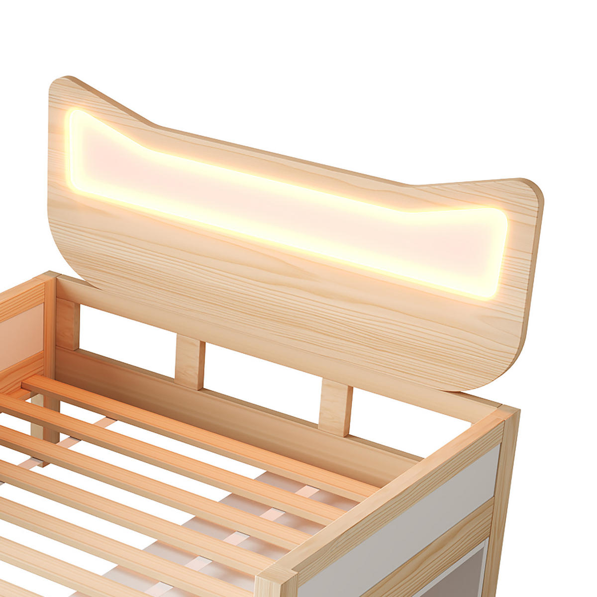 KINDERBETT 90/200 cm DE-00722, in Weiß & Eiche, LED Katzenohren und Schublade - Eichefarben, Holz (90/200cm) - ComfortXL