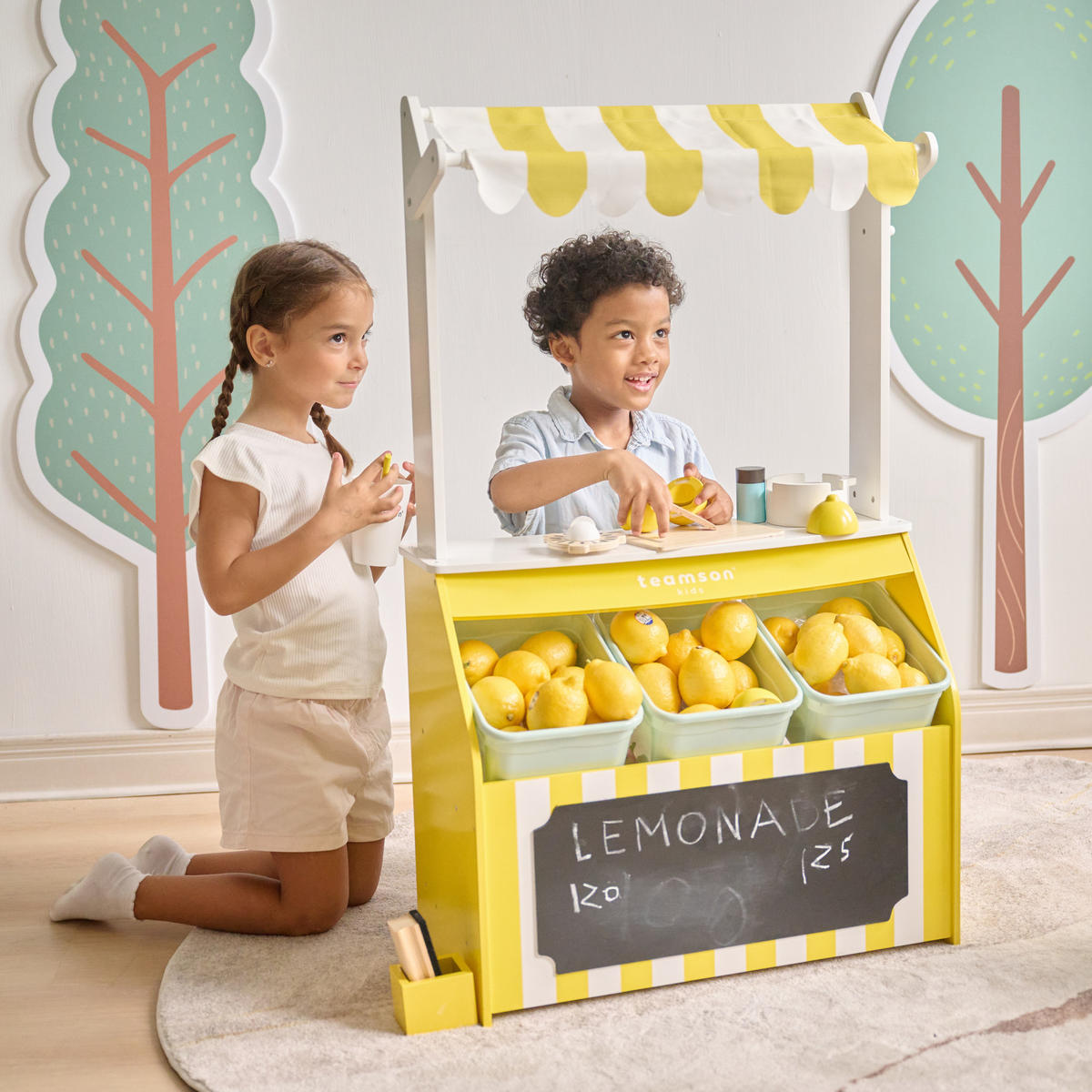 LEMONADE-STAND Holzspielset mit Zubehör, Gelb, 100cm - Gelb, Holzwerkstoff (27/100/60cm) - Teamson Kids