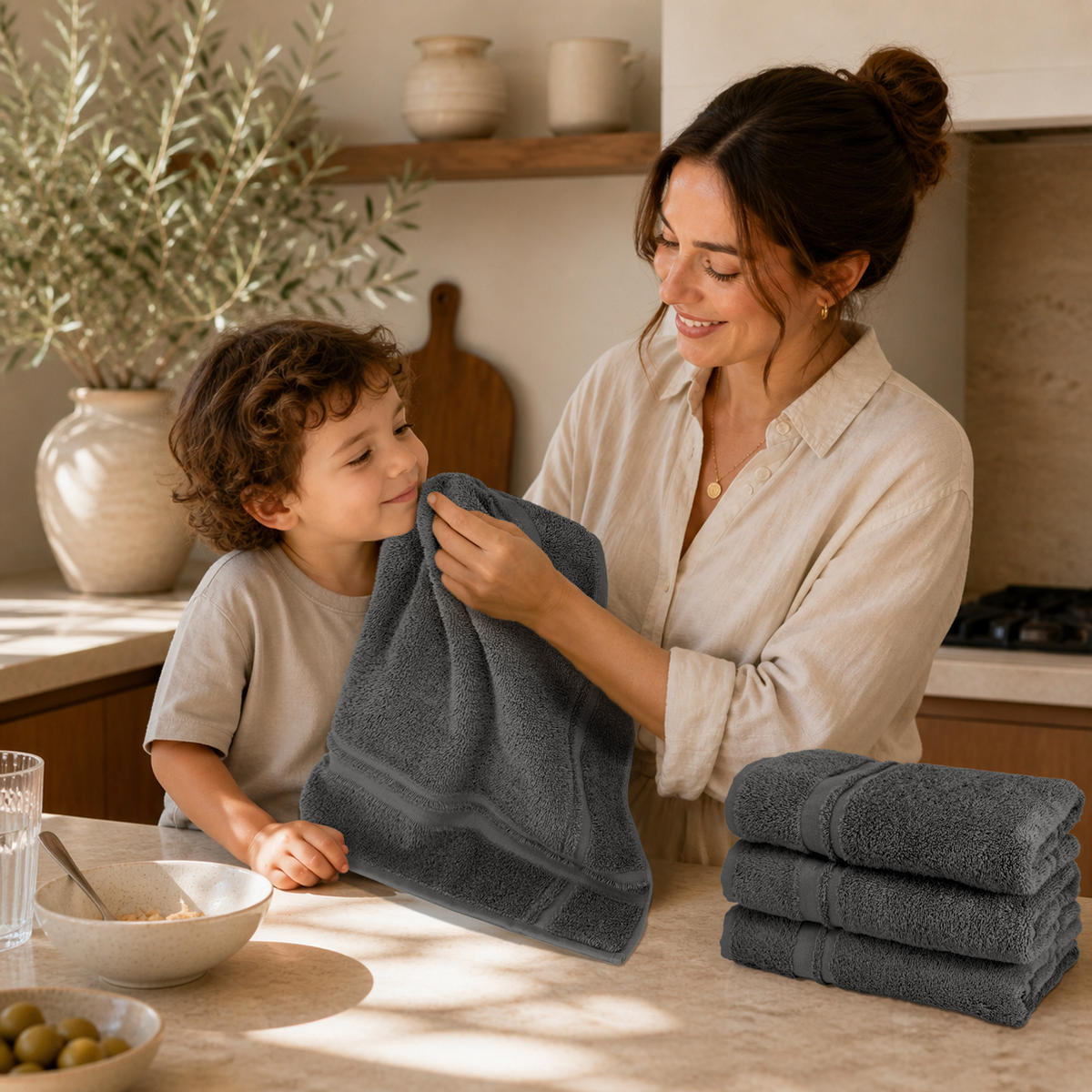 FROTTEE Küchenhandtücher 50x50 cm, 4er Set, Anthrazit Grau - Anthrazit, Textil (50/50cm) - Lashuma