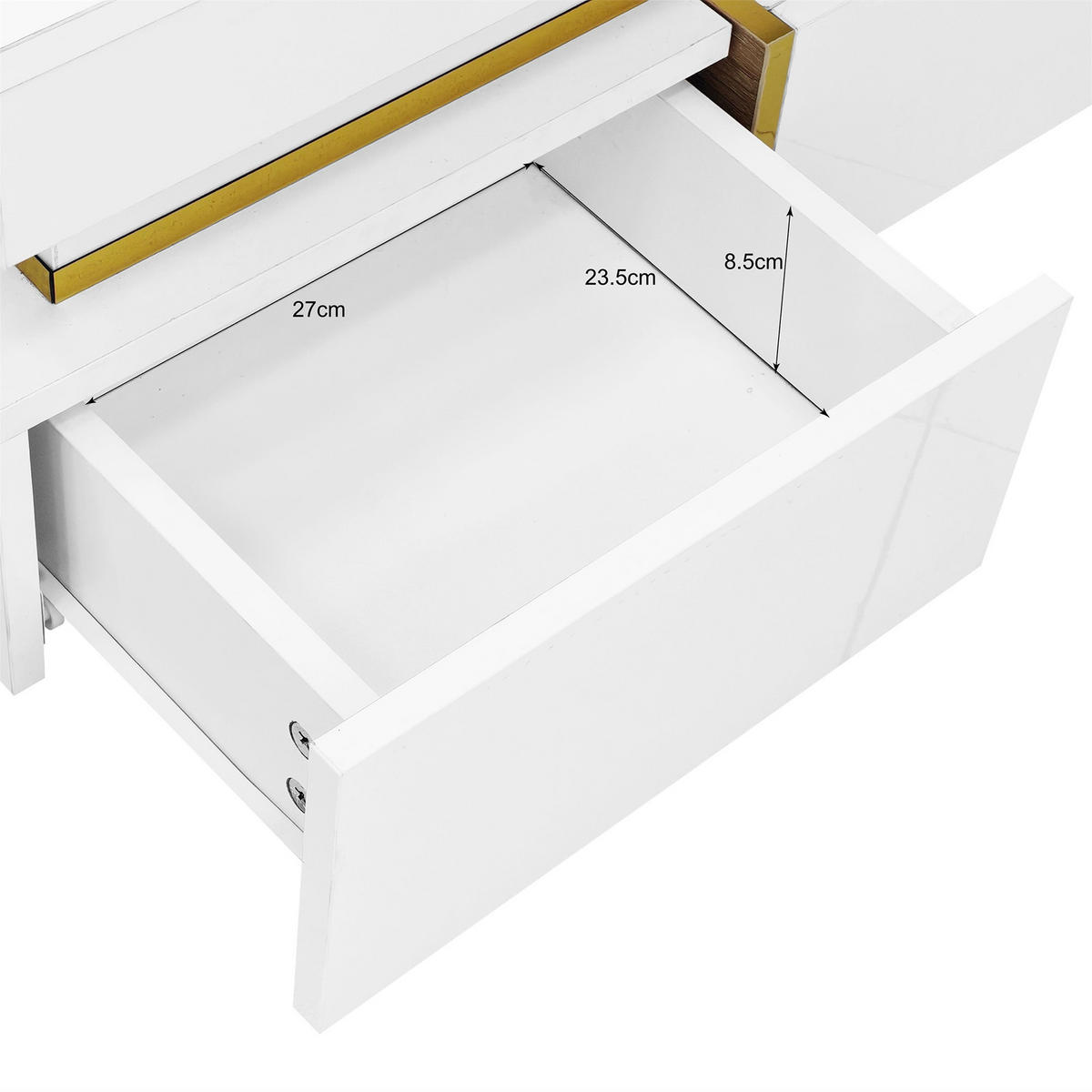COUCHTISCH 70/35,5 cm Hochglanz mit goldenen Akzenten und 2 Schubladen - Weiß, Holzwerkstoff (70/70/35.5cm) - OKWISH