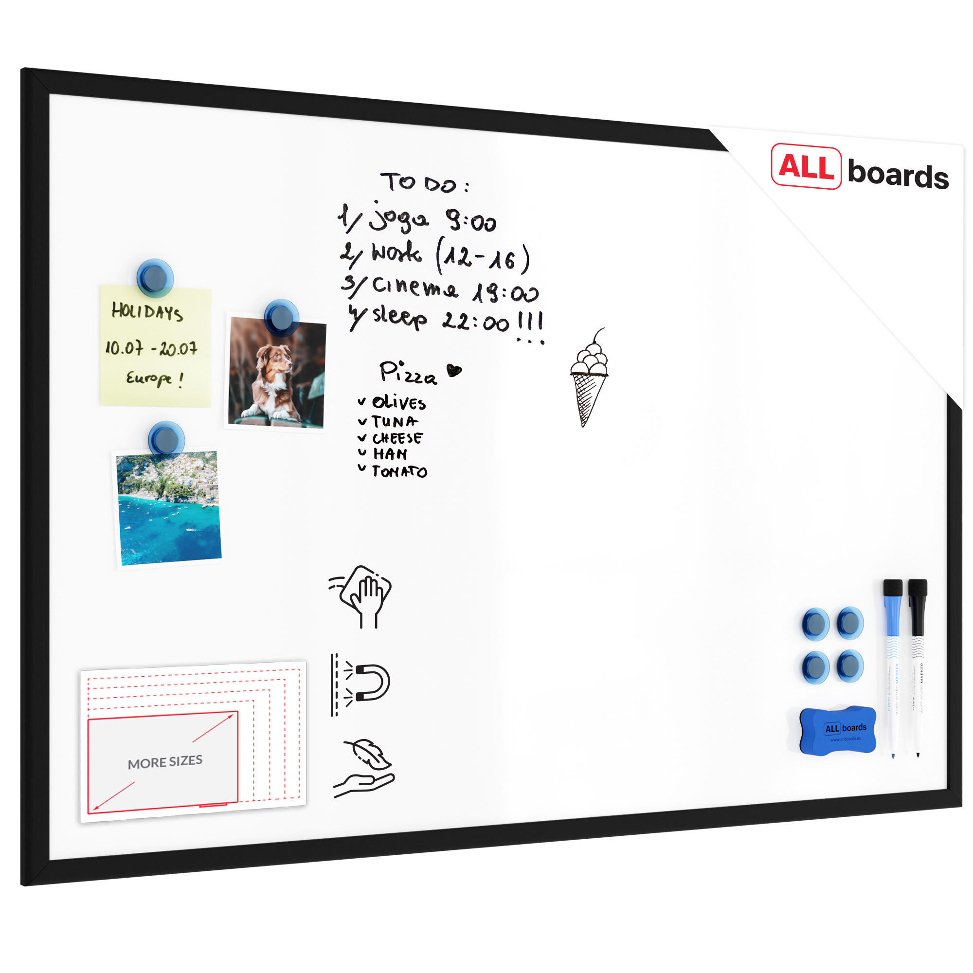 MAGNETISCHES Whiteboard mit schwarzen Holzrahmen 90x60cm - Schwarz, Metall (90/60/1.5cm) - ALLboards