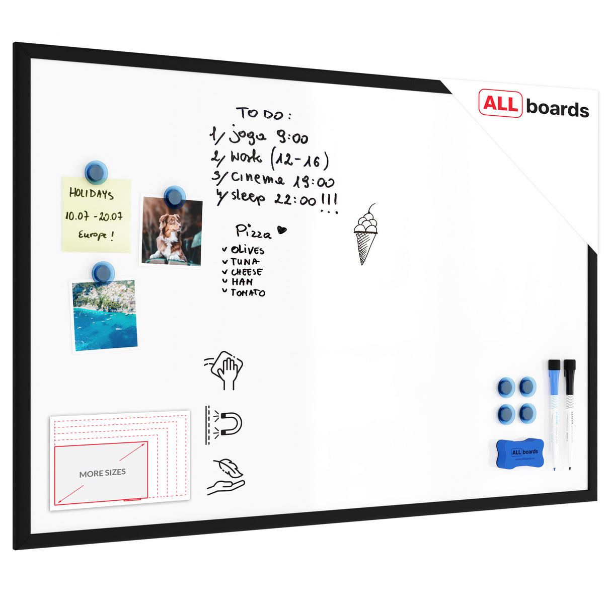 MAGNETISCHES Whiteboard mit schwarzen Holzrahmen 90x60cm - Schwarz, Metall (90/60/1.5cm) - ALLboards