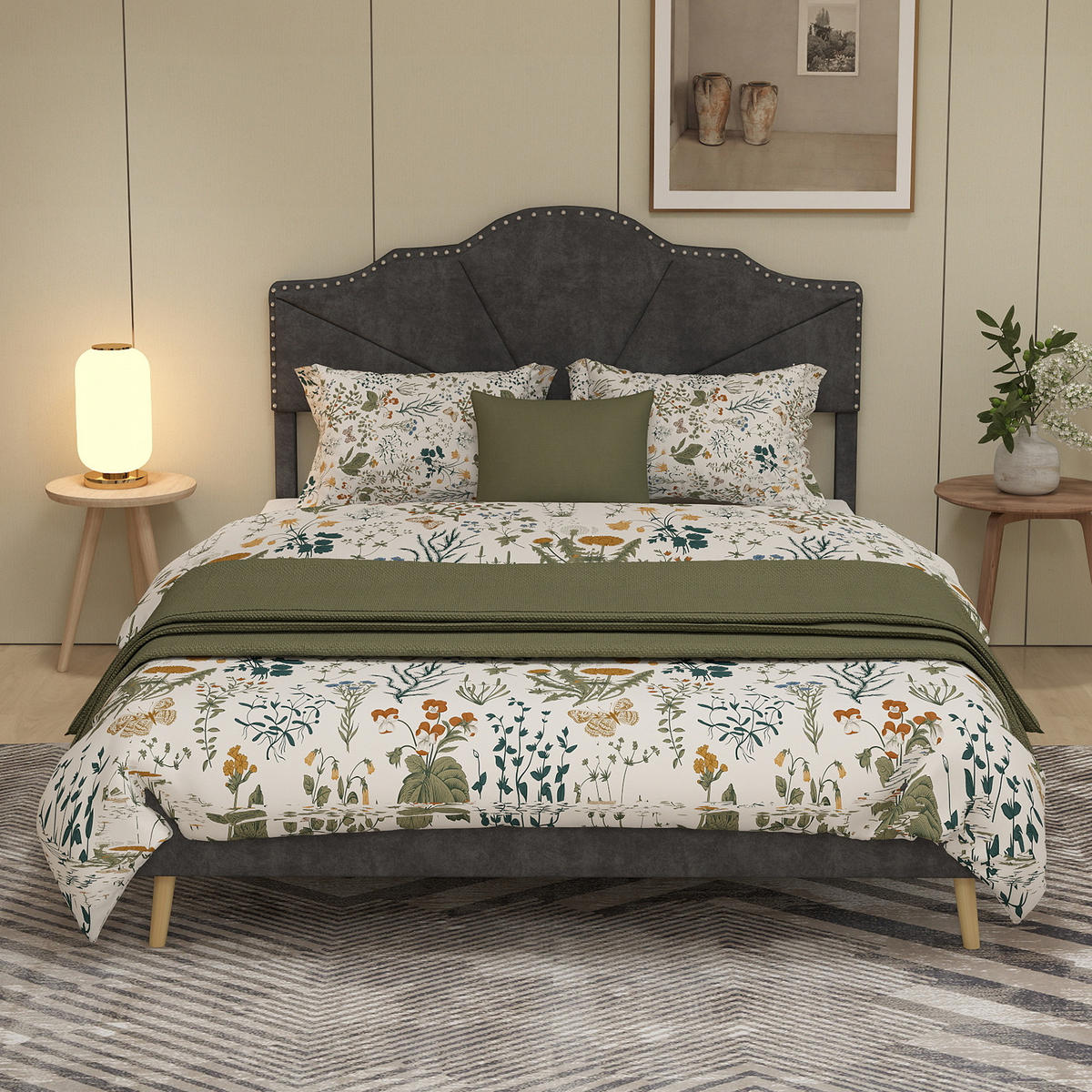 POLSTERBETT 160x200 cm Samt ohne Stauraum grau - Grau, Textil (160/200cm) - LEBENLANG