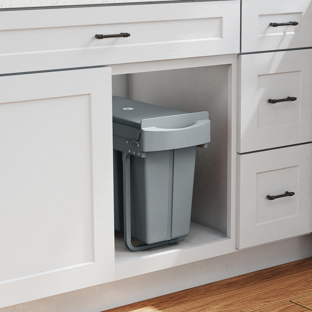 AUSZIEHBARER Mülleimer, Küchenmüllbehälter, Griff, 20 L+10 L, Grau - Grau, Kunststoff (26/40.8/52cm) - HOMCOM