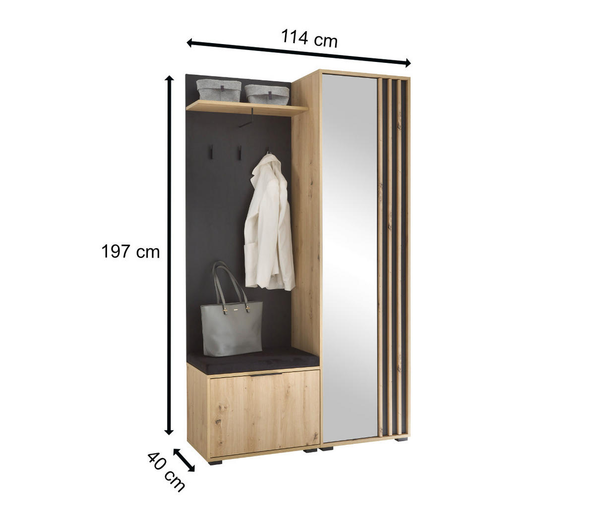 GARDEROBE 4-teilig in 114/197/40 cm - Schwarz, Holz (114/197/40cm) - moebel dich auf