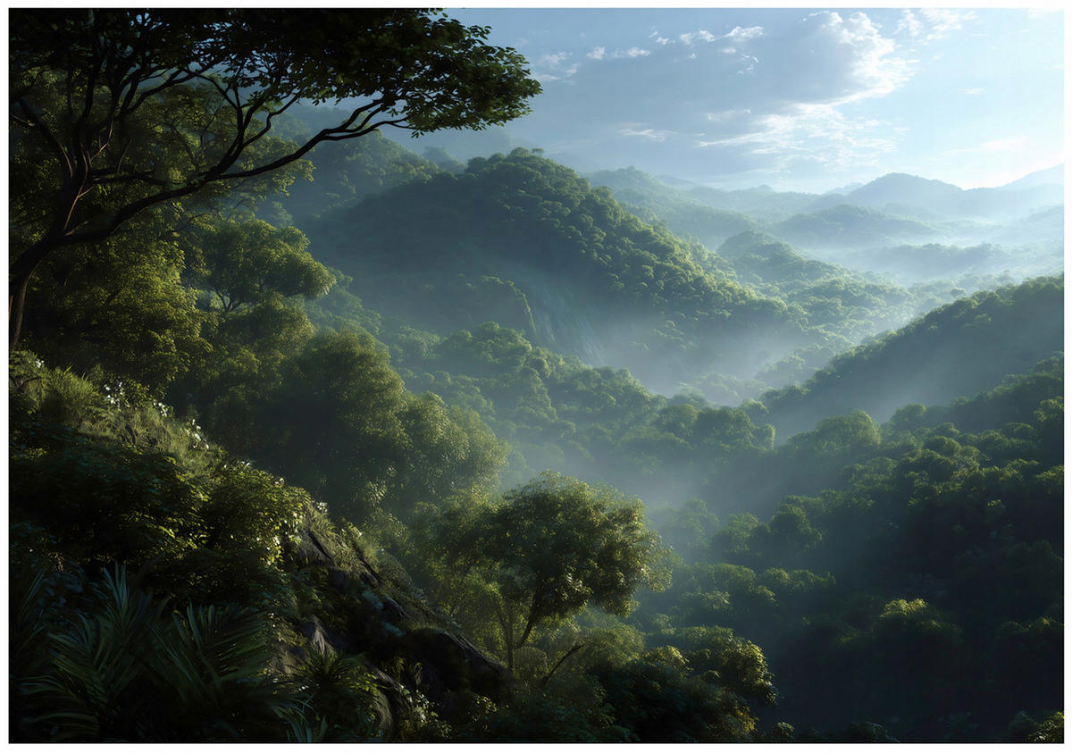 FOTOTAPETE Wald Nebel Grün 250x175 cm - Multicolor, Papier (250/175cm) - Wallarena