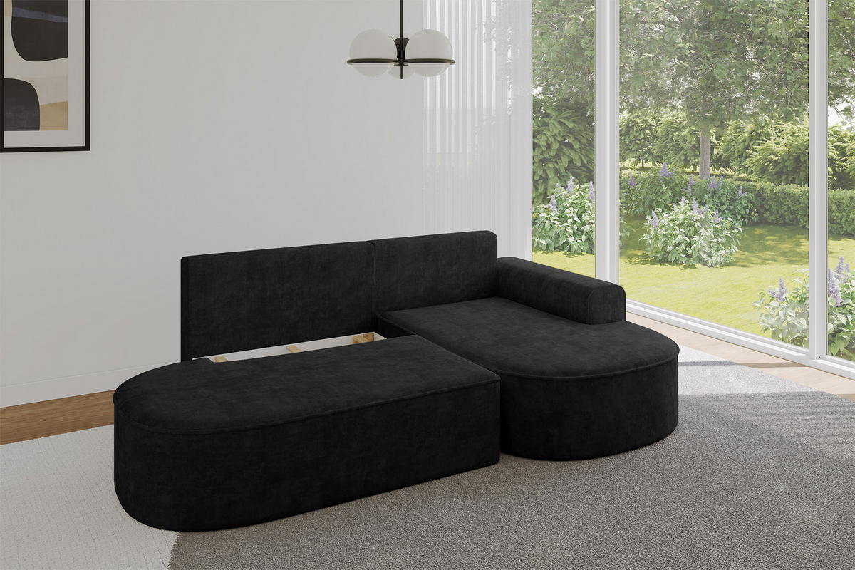 ECKSOFA mit Schlaffunktion und Bettkasten Ottomane Rechts MARI-L1-S - 283x167x85 cm Schwarz Velours - Schwarz, Holzwerkstoff/Kunststoff (167/283cm) - ALTDECOR