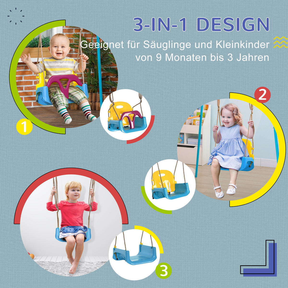 KINDERSCHAUKEL - Multicolor, Kunststoff (33/42cm) - Outsunny