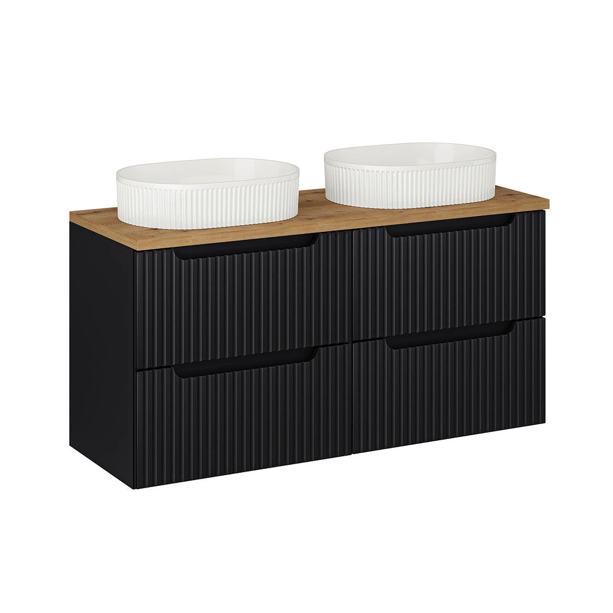 DOPPELWASCHTISCH 120.4cm Riva Schwarz und Holz - Schwarz, Holzwerkstoff (120.4/59/40cm) - Petits-meubles