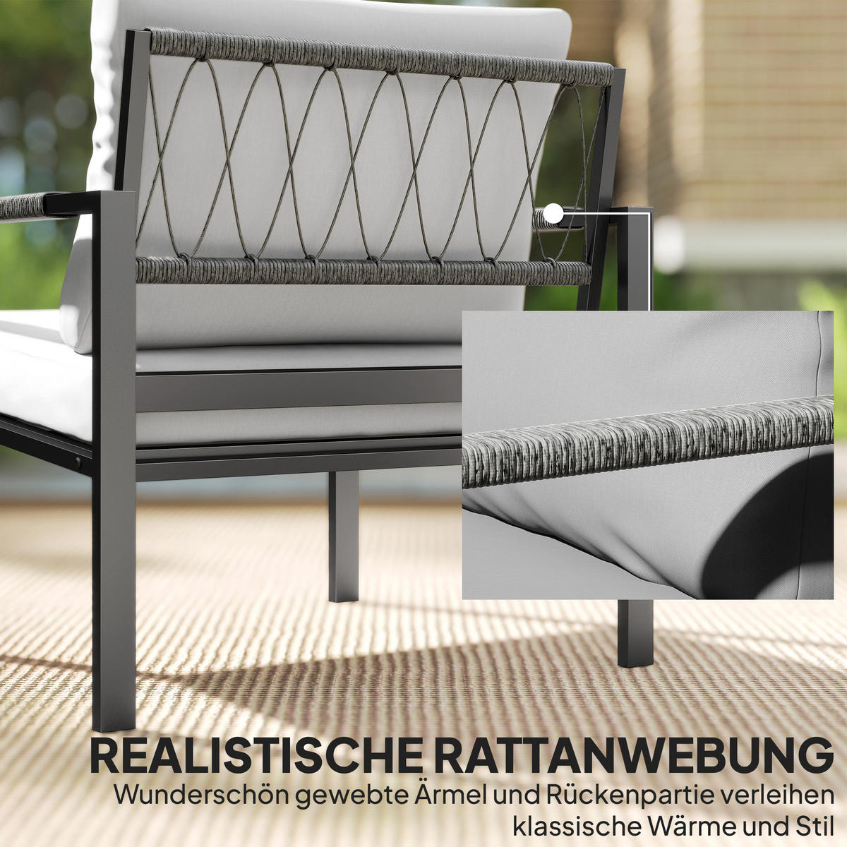 GARTENMÖBEL-SET 5er Set Stahl Polyester Hellgrau - Hellgrau, Textil/Metall - Outsunny