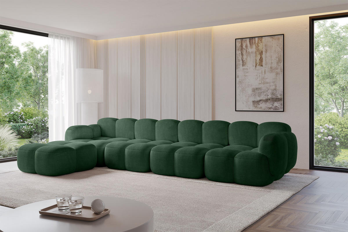 ECKSOFA modulares Sofa Links Miko-L3 390x205x75 Grün Cord - Waldgrün/Schwarz, Holzwerkstoff/Kunststoff (390/205cm) - ALTDECOR