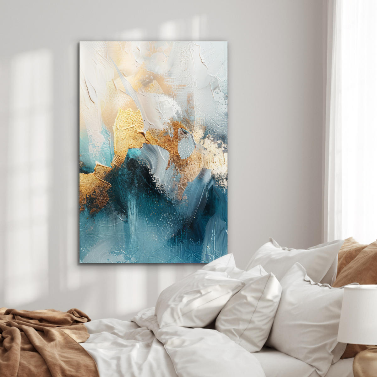 METALLBILD Abstrakt - Kunst - Gold - Blau 60x90 cm - Petrol, Metall (60/90cm) - MuchoWow
