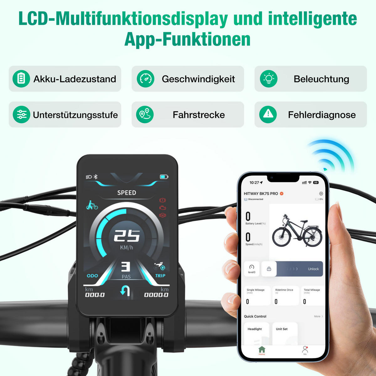E-BIKE BK7S PRO 27,5 Zoll , ideal für Körpergrößen von 170 bis 195 cm - Schwarz, Metall (84cm) - HITWAY