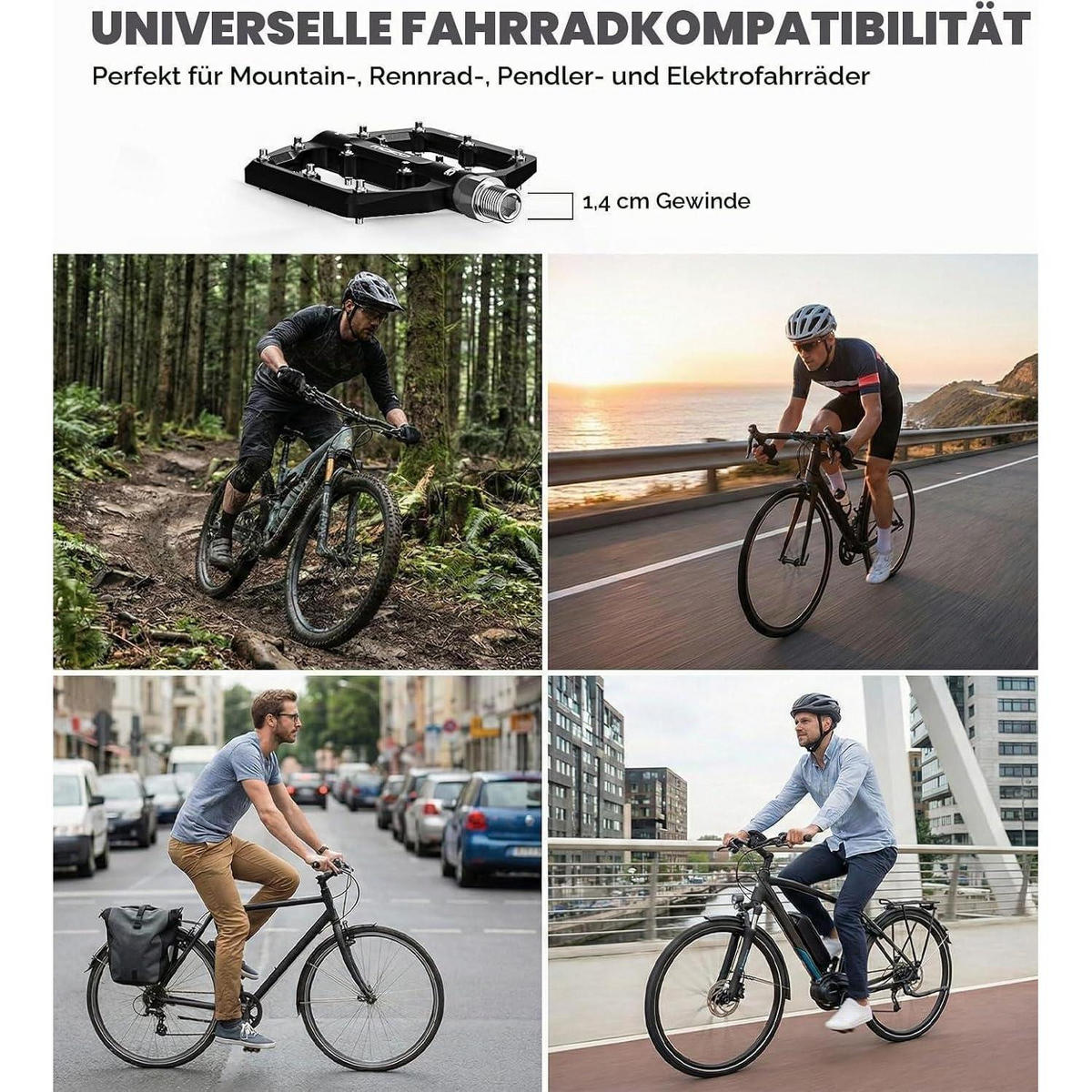 FAHRRADPEDALE MTB CNC-Aluminium Flachpedale Schwarz - Schwarz, Metall (98/10/125cm)