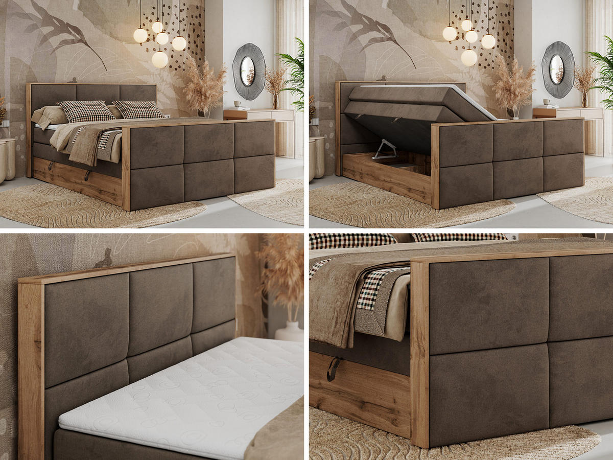 BOXSPRINGBETT ALBERO 2 KING DUO 120/200 Braun Velvet - H3 - Braun, Holz/Textil (120/200cm) - MKS